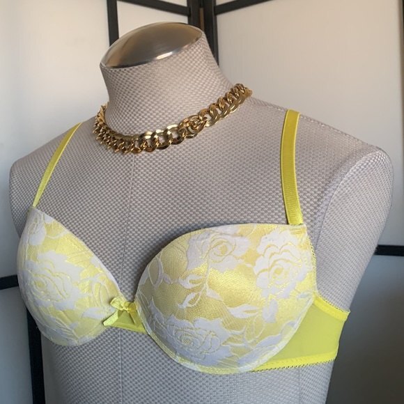 36C Women's Signature Lace Push-Up Yellow Adjustable Bra Y2K Feminine Casual - Picture 10 of 14